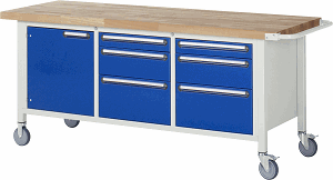 Fahrbare Werkbank Modell 8570, B 2000xT 700xH 880mm, Buche-Massiv-Platte 40mm