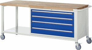 Fahrbare Werkbank Modell 8362, B 2000xT 700xH 880mm, Buche-Massiv-Platte 40mm