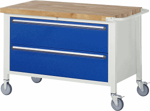 Fahrbare Werkbank Modell 8355, B 1250xT 700xH 880mm, Buche-Massiv-Platte 40mm