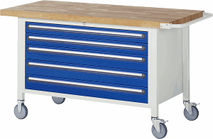 Fahrbare Werkbank Modell 8371, B 1500xT 700xH 880mm, Buche-Massiv-Platte 40mm