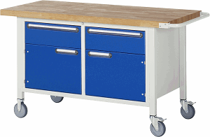 Fahrbare Werkbank Modell 8466, B 1500xT 700xH 880mm, Buche-Massiv-Platte 40mm