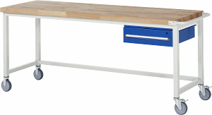 Fahrbare Werkbank Modell 8001, B 2000xT 700xH 880mm, Buche-Massiv-Platte 40mm