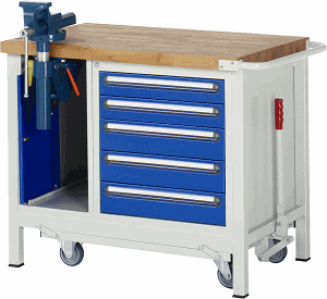 Werkbank mit absenkbarem Fahrgestell Modell 8187, B 1000xT 700xH 880mm, Buche-Massiv-Platte 40mm