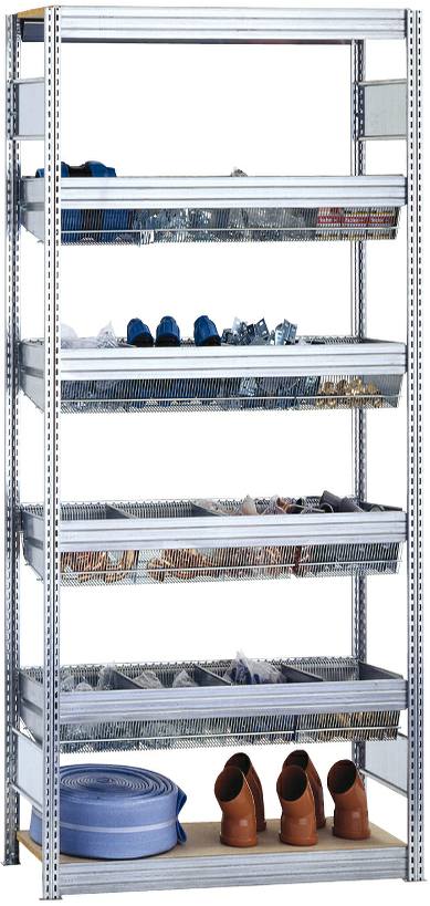 Kleinteil-Grundregal mit Gitterwannen 2000x875x400 mm HxBxT