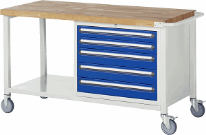 Fahrbare Werkbank Modell 8271, B 1500xT 700xH 880mm, Buche-Massiv-Platte 40mm